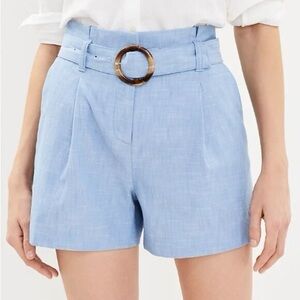 LOFT Blue High Waisted Belted Cotton Shorts Size 6